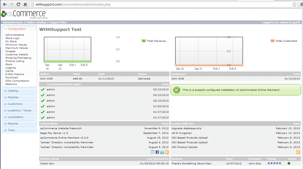 osCommerce Dashboard