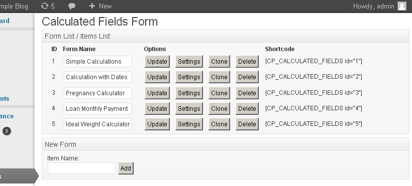 Calculated Fields Form