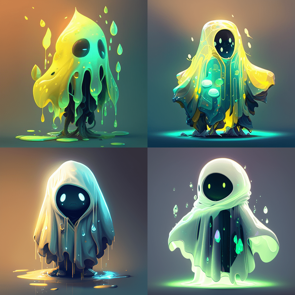 light humanoid cloak little slime traits abstract 2d character-min