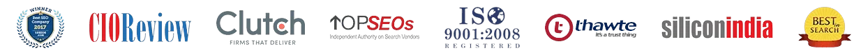 Winner Best SEO Company, CIOReview, Clutch, TOPSEOs, ISO 9001, thawte, siliconindia, BEST in SEARCH